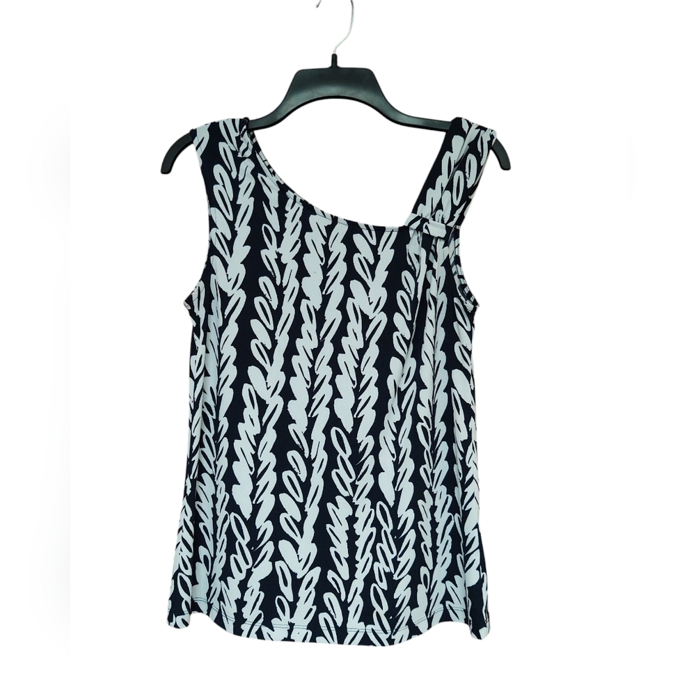 EUC Rafaella Navy Blue and White Patterned Women's Sleeveless Top Size M